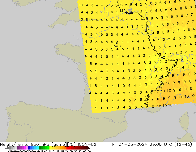 Yükseklik/Sıc. 850 hPa ICON-D2 Cu 31.05.2024 09 UTC