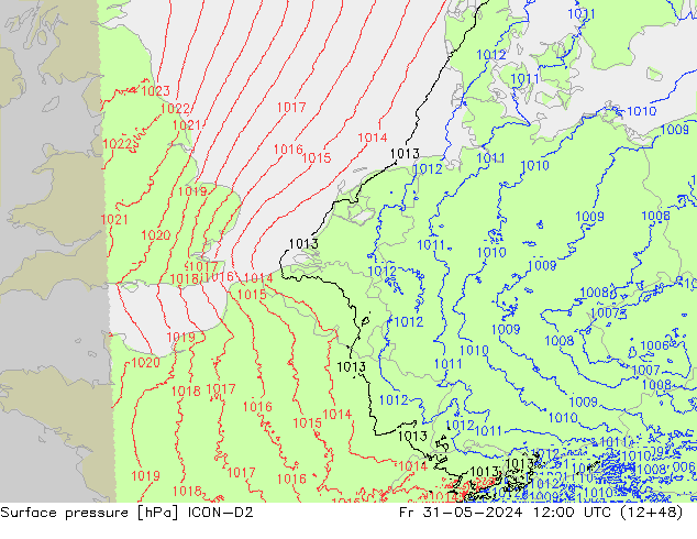 Surface pressure ICON-D2 Fr 31.05.2024 12 UTC