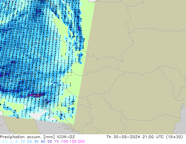 Precipitation accum. ICON-D2  30.05.2024 21 UTC