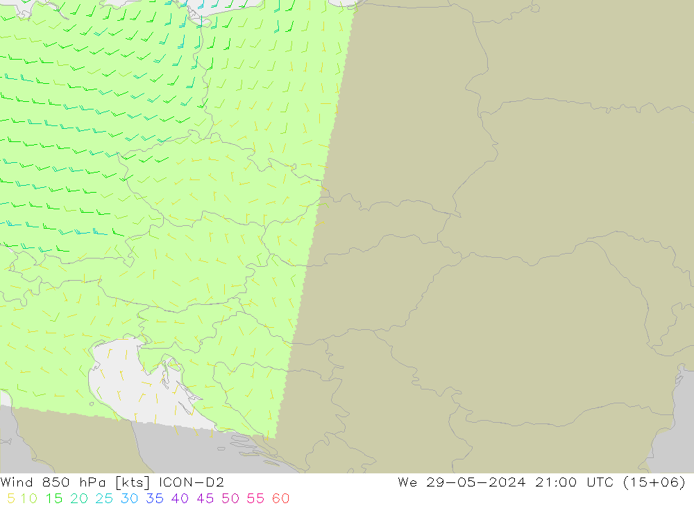 Wind 850 hPa ICON-D2 We 29.05.2024 21 UTC