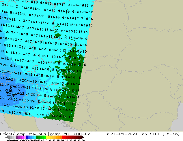 Height/Temp. 500 гПа ICON-D2 пт 31.05.2024 15 UTC