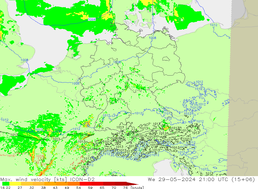 Windböen ICON-D2 Mi 29.05.2024 21 UTC