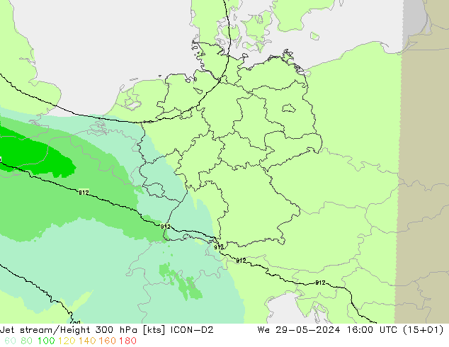 Jet stream/Height 300 hPa ICON-D2 We 29.05.2024 16 UTC