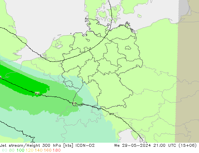 Jet stream/Height 300 hPa ICON-D2 We 29.05.2024 21 UTC