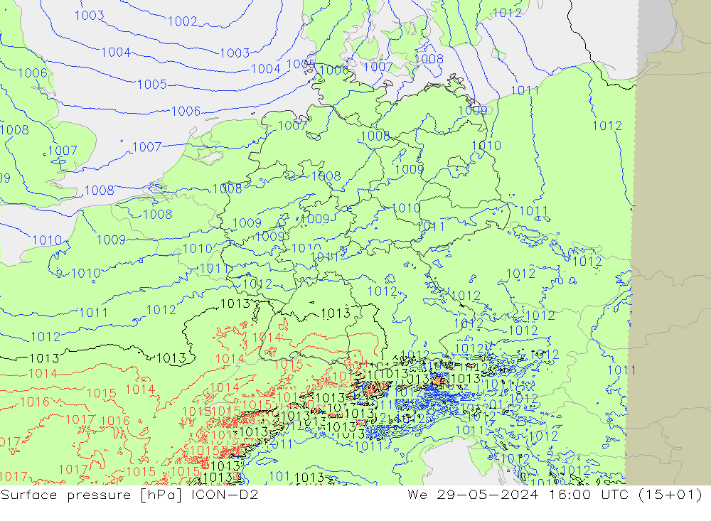 地面气压 ICON-D2 星期三 29.05.2024 16 UTC