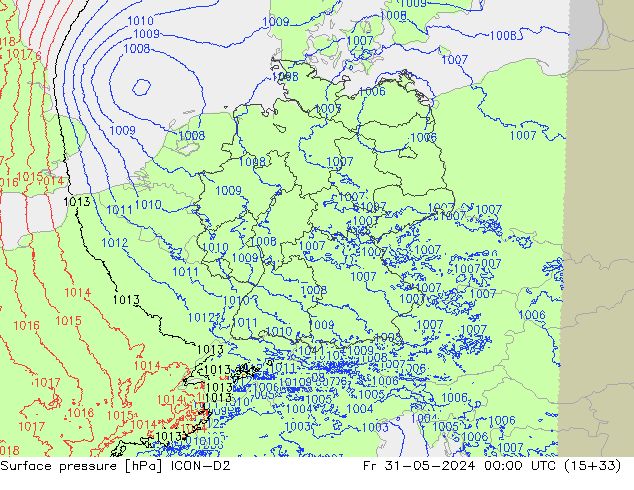 Surface pressure ICON-D2 Fr 31.05.2024 00 UTC