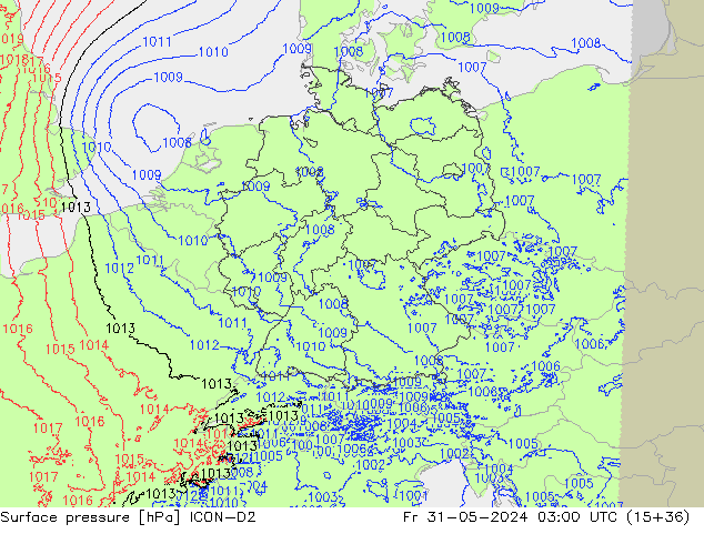 Surface pressure ICON-D2 Fr 31.05.2024 03 UTC