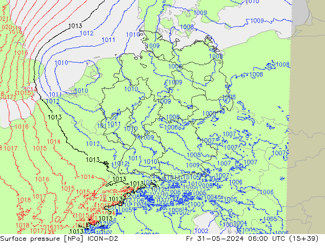 Surface pressure ICON-D2 Fr 31.05.2024 06 UTC