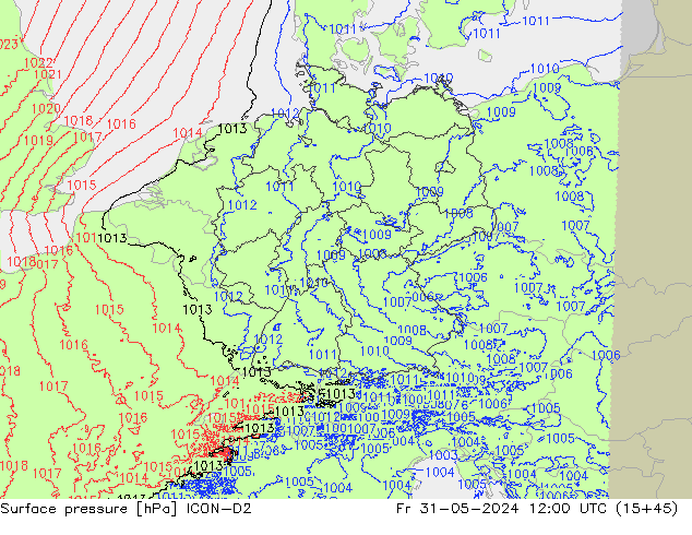 Surface pressure ICON-D2 Fr 31.05.2024 12 UTC