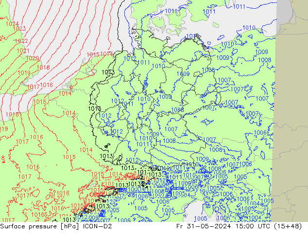 ciśnienie ICON-D2 pt. 31.05.2024 15 UTC