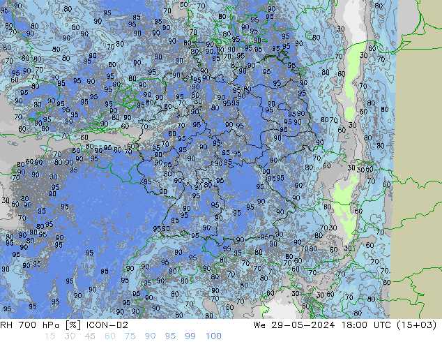 RH 700 hPa ICON-D2 We 29.05.2024 18 UTC