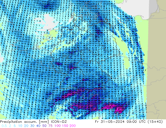 Precipitation accum. ICON-D2  31.05.2024 09 UTC