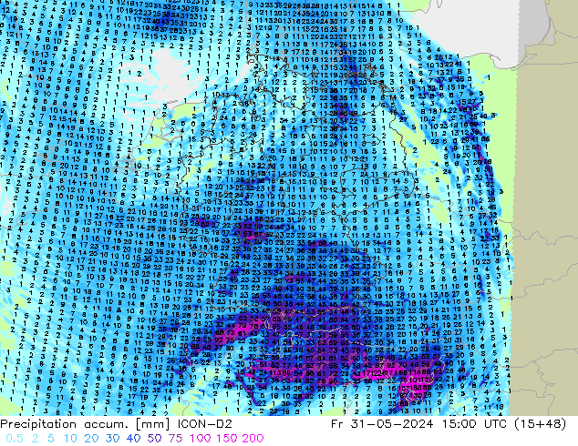 Precipitation accum. ICON-D2 Sex 31.05.2024 15 UTC