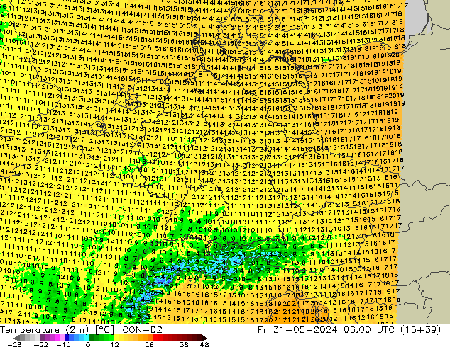 Temperature (2m) ICON-D2 Fr 31.05.2024 06 UTC