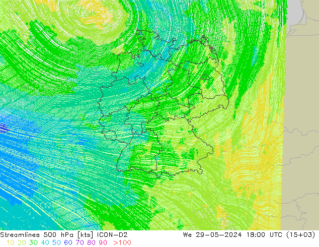风 500 hPa ICON-D2 星期三 29.05.2024 18 UTC