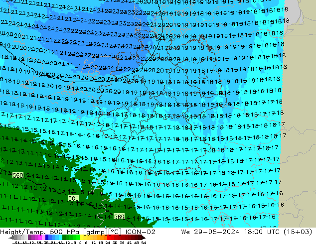 Height/Temp. 500 hPa ICON-D2  29.05.2024 18 UTC