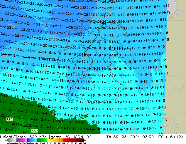 Height/Temp. 500 hPa ICON-D2 gio 30.05.2024 03 UTC