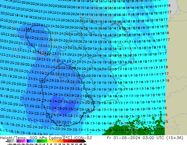 Yükseklik/Sıc. 500 hPa ICON-D2 Cu 31.05.2024 03 UTC