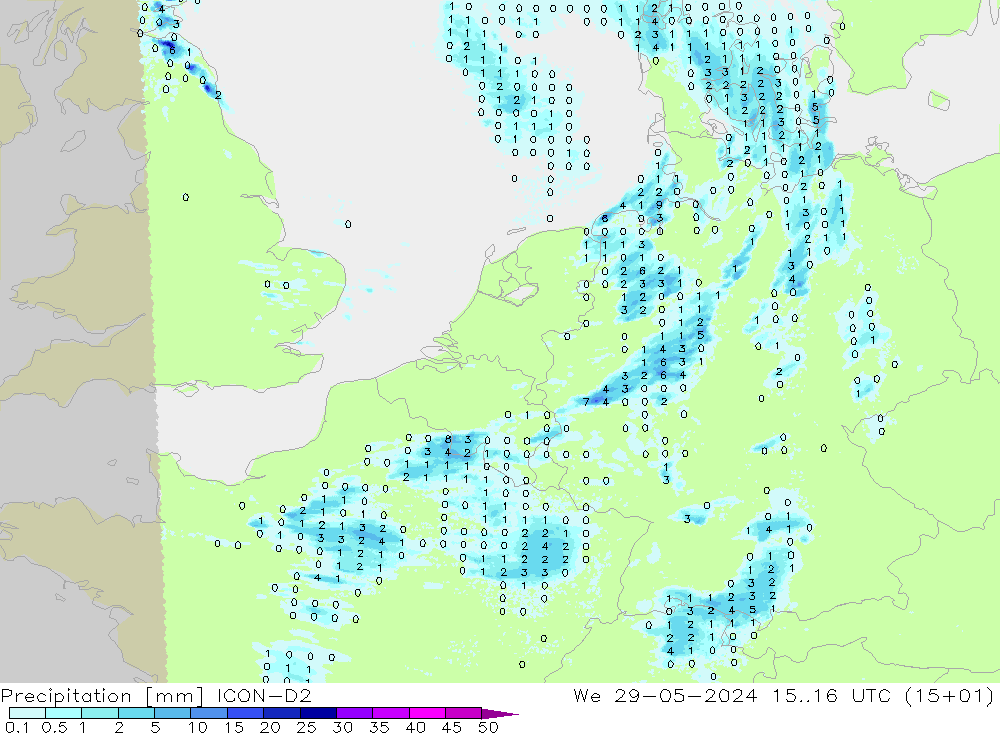 Precipitación ICON-D2 mié 29.05.2024 16 UTC