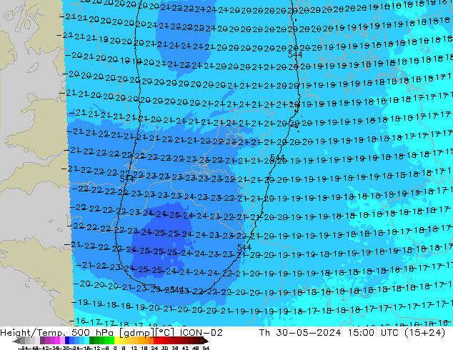 Height/Temp. 500 hPa ICON-D2 Čt 30.05.2024 15 UTC