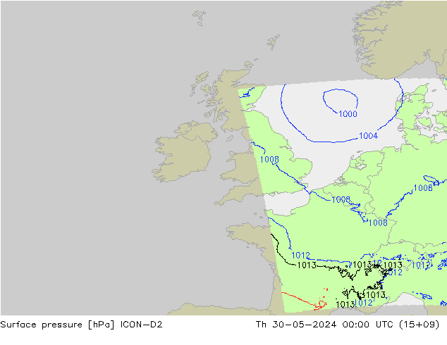 Surface pressure ICON-D2 Th 30.05.2024 00 UTC