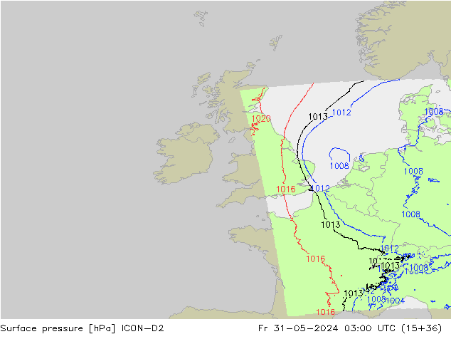 Yer basıncı ICON-D2 Cu 31.05.2024 03 UTC