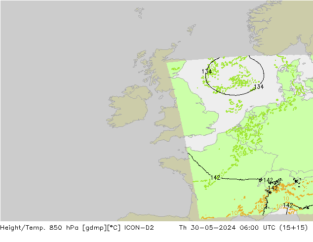 Height/Temp. 850 hPa ICON-D2 Čt 30.05.2024 06 UTC