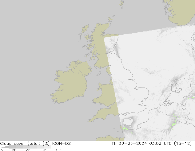 Nubes (total) ICON-D2 jue 30.05.2024 03 UTC
