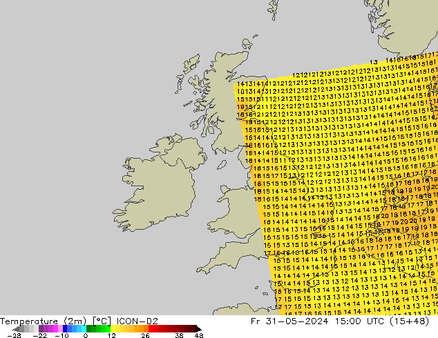 Temperatura (2m) ICON-D2 Sex 31.05.2024 15 UTC