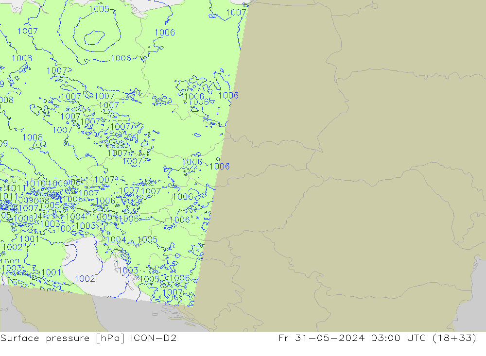 Luchtdruk (Grond) ICON-D2 vr 31.05.2024 03 UTC