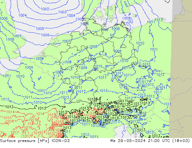 地面气压 ICON-D2 星期三 29.05.2024 21 UTC