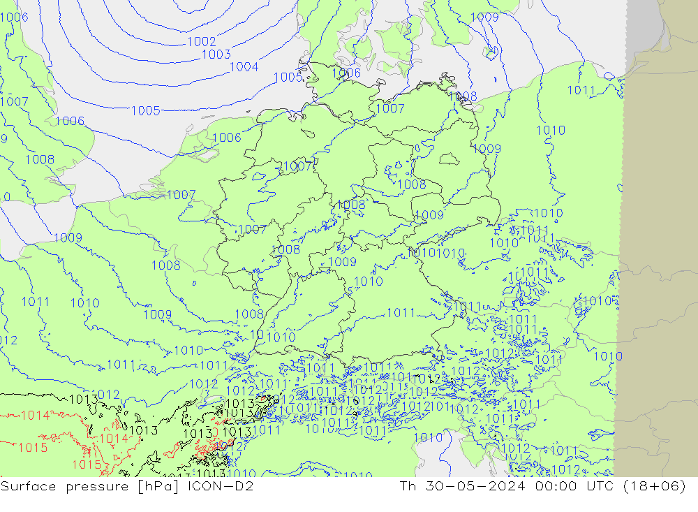 Luchtdruk (Grond) ICON-D2 do 30.05.2024 00 UTC