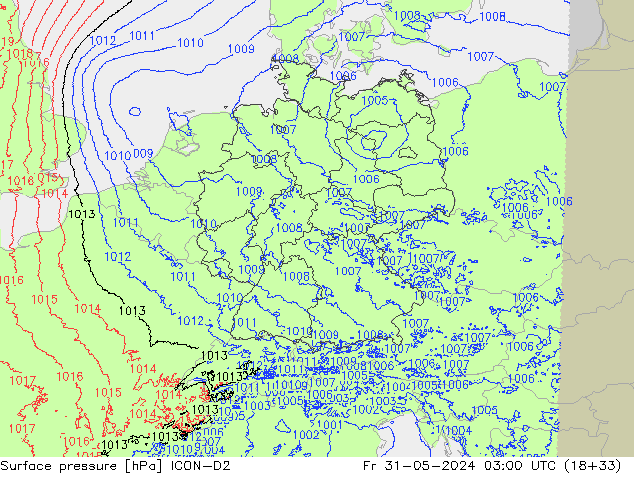 приземное давление ICON-D2 пт 31.05.2024 03 UTC