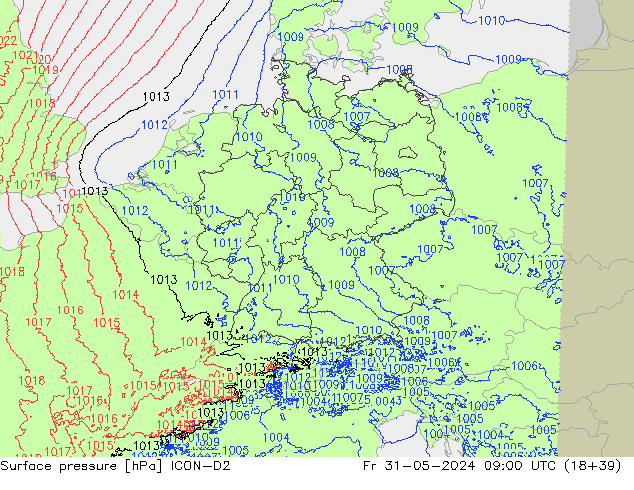 Bodendruck ICON-D2 Fr 31.05.2024 09 UTC
