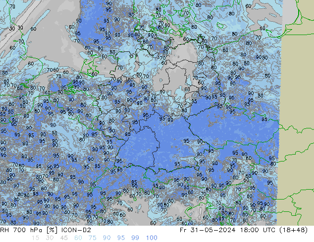 RH 700 hPa ICON-D2 Sex 31.05.2024 18 UTC