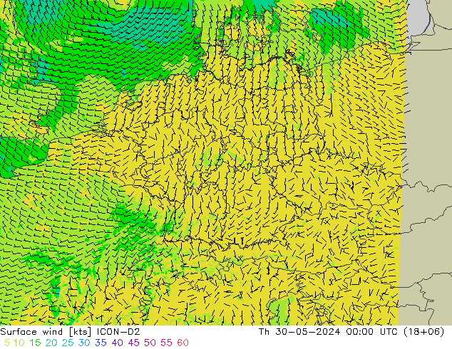 Bodenwind ICON-D2 Do 30.05.2024 00 UTC