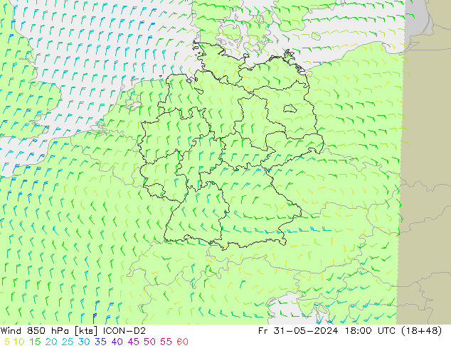 Wind 850 hPa ICON-D2 vr 31.05.2024 18 UTC