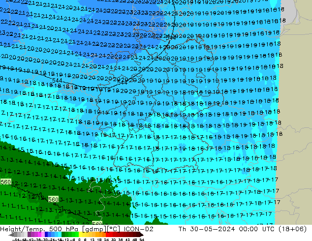 Yükseklik/Sıc. 500 hPa ICON-D2 Per 30.05.2024 00 UTC