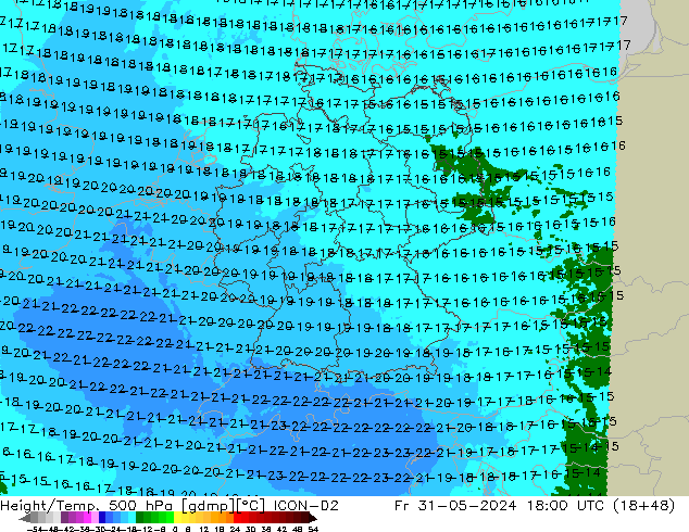 Yükseklik/Sıc. 500 hPa ICON-D2 Cu 31.05.2024 18 UTC