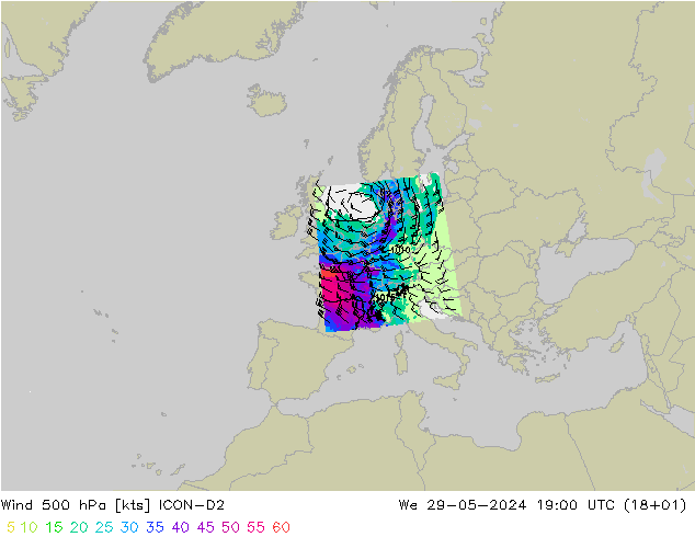 Wind 500 hPa ICON-D2 St 29.05.2024 19 UTC