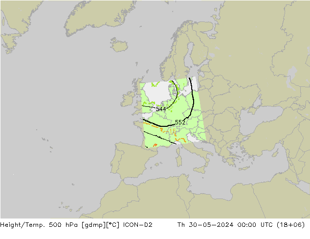 Height/Temp. 500 hPa ICON-D2 Do 30.05.2024 00 UTC