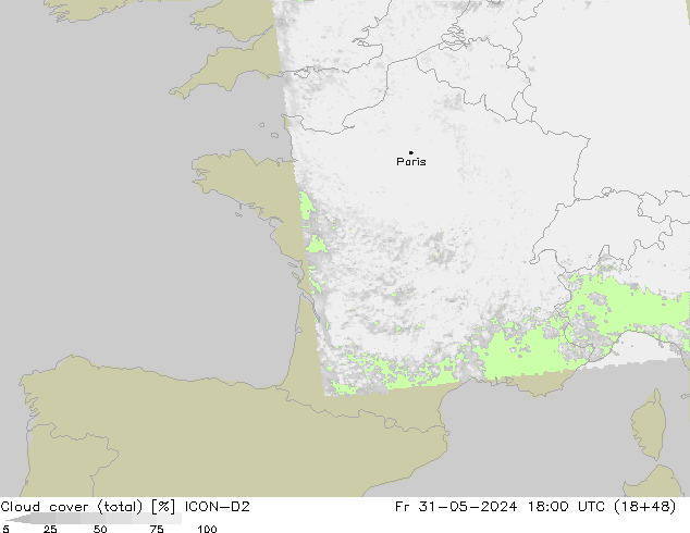 Wolken (gesamt) ICON-D2 Fr 31.05.2024 18 UTC