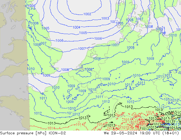 Atmosférický tlak ICON-D2 St 29.05.2024 19 UTC