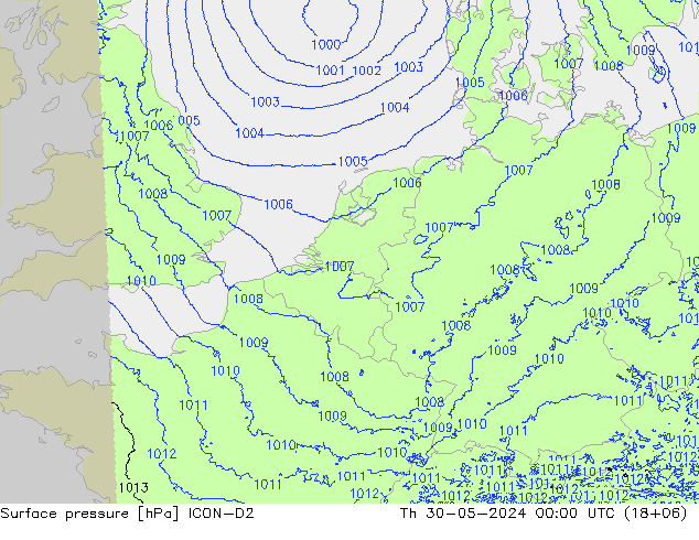 Luchtdruk (Grond) ICON-D2 do 30.05.2024 00 UTC