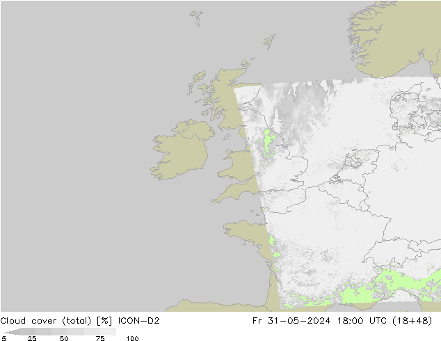 nuvens (total) ICON-D2 Sex 31.05.2024 18 UTC