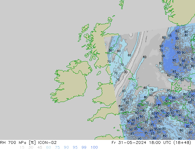 RH 700 hPa ICON-D2  31.05.2024 18 UTC