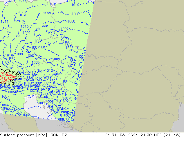 Surface pressure ICON-D2 Fr 31.05.2024 21 UTC