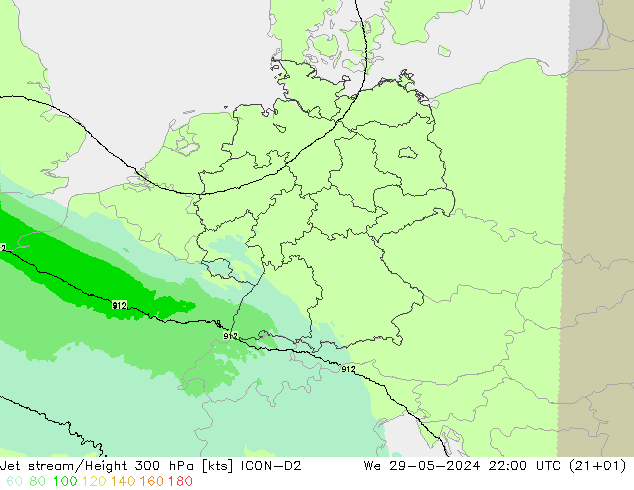 Jet Akımları ICON-D2 Çar 29.05.2024 22 UTC