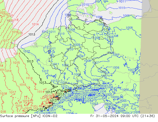 Luchtdruk (Grond) ICON-D2 vr 31.05.2024 09 UTC