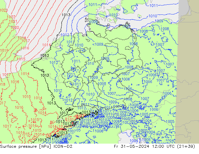 Luchtdruk (Grond) ICON-D2 vr 31.05.2024 12 UTC